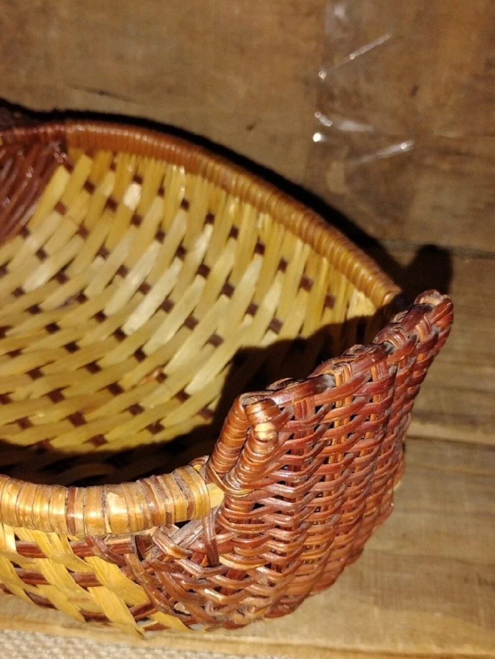 Vintage Woven Duck-Shaped Accent Basket 10.5 Inches Two Tone Color Cottagecore